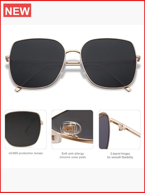 Oversized Square Metal Frame Sunglasses UV Protection Polycarbonate Lens main image 4